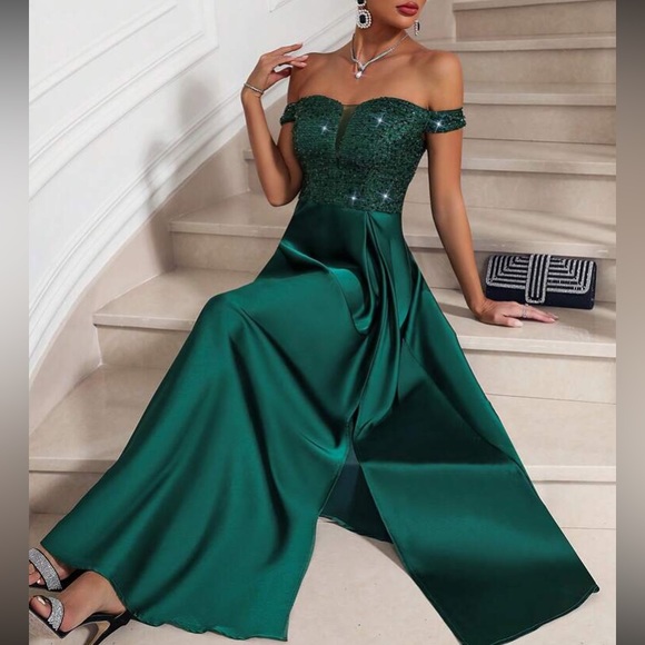 Luxe off shoulder slit thigh party dress - Picture 7 of 8